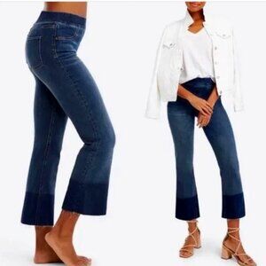 SPANX Womens Size L Cropped Flare Jeans Medium Wash Raw Hem